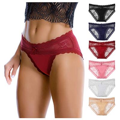 Levao Vrouwen Kant Ondergoed Sexy Ademend Hipster Slipje Stretch Naadloze Bikini Slips Multipack, Zwart/Rood/Marineblauw/Wit/Roze/Nude, S Levao Vrouwen Kant Ondergoed Sexy Ademend Hipster Slipje Stretch Naadloze Bikini Slips Multipack, Zwart/Rood/Marineblauw/Wit/Roze/Nude, S