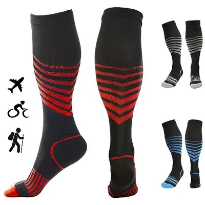 Kreori Compressiekousen voor dames en heren, steunkousen, compressiesokken voor sport, wandelen, fietsen, vlucht, hardlopen, reizen, zwangerschap, verpleegsters, 15-20 mmHg, Rood-1 paar, Lareg/X-Large Kreori Compressiekousen voor dames en heren, steunkousen, compressiesokken voor sport, wandelen, fietsen, vlucht, hardlopen, reizen, zwangerschap, verpleegsters, 15-20 mmHg, Rood-1 paar, Lareg/X-Large