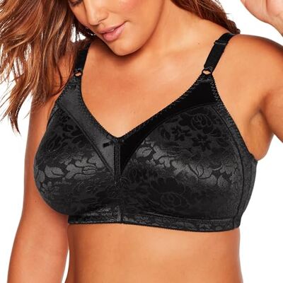 Bali Draadloze kanten beha, met dubbele ondersteuning, voor dames, met bandjes die op hun plaats blijven, volledige dekking, Zwart, 90B Bali Draadloze kanten beha, met dubbele ondersteuning, voor dames, met bandjes die op hun plaats blijven, volledige dekking, Zwart, 90B