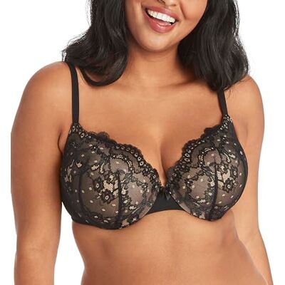Maidenform Vrouwen Love to Lift-Fishnet Plunge Push Up Everyday BH, Zwart Lichaam/Beige Kant, 70A Maidenform Vrouwen Love to Lift-Fishnet Plunge Push Up Everyday BH, Zwart Lichaam/Beige Kant, 70A