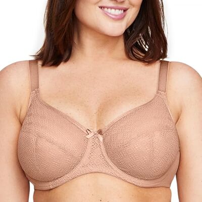 Glamorise Volledige figuur Plus Size Lace Comfort Wonderwire BH Onderdraad #9855, Cappuccino, 75H Glamorise Volledige figuur Plus Size Lace Comfort Wonderwire BH Onderdraad #9855, Cappuccino, 75H