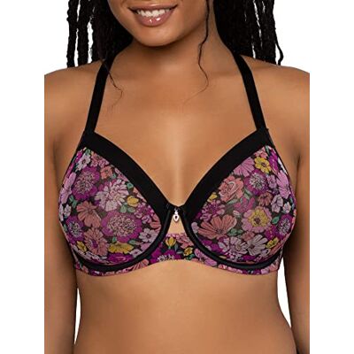 Curvy Couture Doorzichtig net, ongevoerde beugel, sexy ondersteunende grote maten, beha met volledige bedekking, retro rozen, 100F Curvy Couture Doorzichtig net, ongevoerde beugel, sexy ondersteunende grote maten, beha met volledige bedekking, retro rozen, 100F