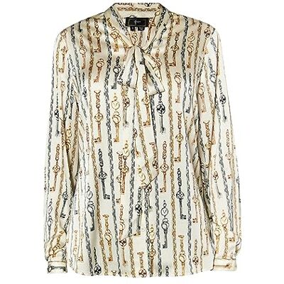 SWIRLY dames slip blouse, wolwit, meerkleurig, L SWIRLY dames slip blouse, wolwit, meerkleurig, L