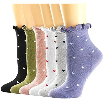 Mcool Mary Damessokken, Ruffle Turn-Cuff Casual Enkelsokken Warm Katoen Knit Lettuce Low Cut/Crew/Dress Sok 6 Pack, 6 kleuren (zwart + paars + groen + roze + grijs + wit), 5-9 Mcool Mary Damessokken, Ruffle Turn-Cuff Casual Enkelsokken Warm Katoen Knit Lettuce Low Cut/Crew/Dress Sok 6 Pack, 6 kleuren (zwart + paars + groen + roze + grijs + wit), 5-9