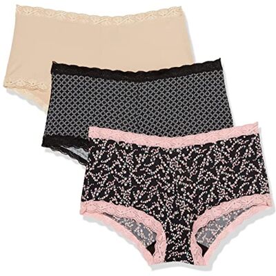Maidenform Vrouwen Microfiber Pack, One Fab Fit Boyshort Slipje met kant, 3-Pack Boy Short, Geo Snowflake/Cherry Blossom/Latte Lift, S (Pack van 3), Geo Sneeuwvlok/Kersenbloesem/Latte Lift, S Maidenform Vrouwen Microfiber Pack, One Fab Fit Boyshort Slipje met kant, 3-Pack Boy Short, Geo Snowflake/Cherry Blossom/Latte Lift, S (Pack van 3), Geo Sneeuwvlok/Kersenbloesem/Latte Lift, S