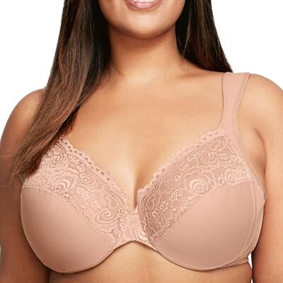 Glamorise Vrouwen Plus Size Low Cut Wonderwire Lace Bra Onderdraad #1240, Cappuccino, 75B Glamorise Vrouwen Plus Size Low Cut Wonderwire Lace Bra Onderdraad #1240, Cappuccino, 75B