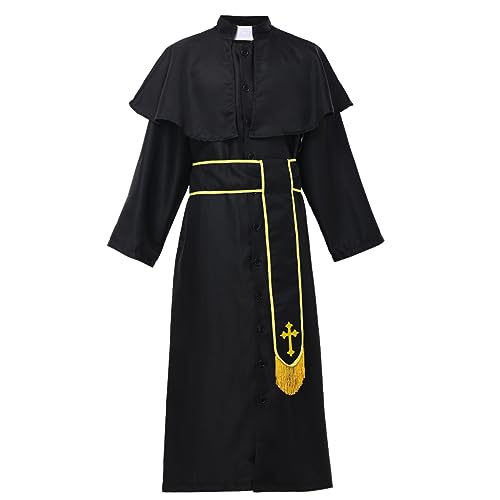 COSDREAMER Mens Clergy Robe Preacher Cassocks Mens Lof Aanbidding Gewaden, Goud Zwart, M