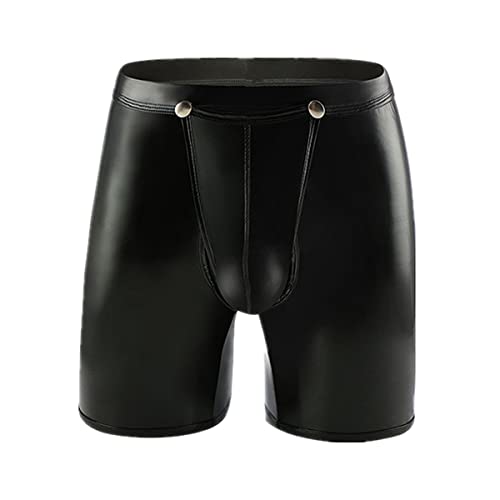 Yorggvel Sexy boxershorts voor heren, sexy broek, shorts, latex, ondergoed, erotische slips, boxer, ademend, retroshorts, zwart, L