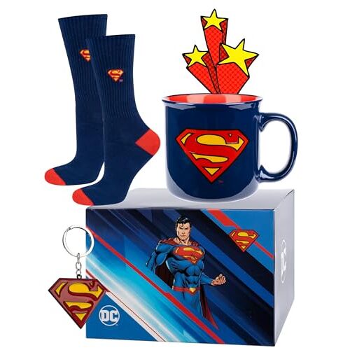 soxo DC Comics Batman Superman Sokken Heren + Mok + Sleutelhanger Cadeau Voor Mannen Socks Men 40-45 Superman