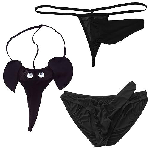 VemeFufu Heren string Mankini badmode string slip mannen erotiek hot sexy olifantenneus lage taille ondergoed, A.zwart + B.zwart + C.zwart, One size