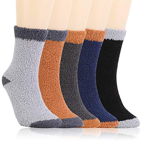 QKURT 5 paar pluizige sokken, winter Fuzzy sokken warm bed sokken gezellige slaapsokken voor jongens mannen