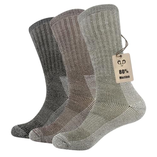 Vihir 3 Pack Thermische 80% Merino Wol Wandelen Kalf Tube Sokken Crew Sok voor Skiën, Trekking, Wandelen, Gemengde kleuren, 40-43 EU