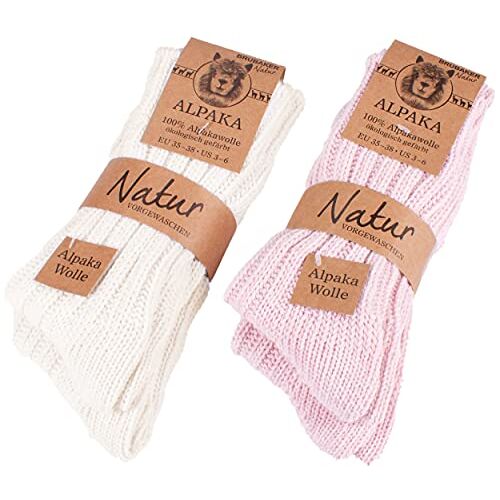 BRUBAKER 4 Paar 100% Alpaca Sokken Winter Sokken Set voor Mannen en Vrouwen Roze Beige Maat 39-42