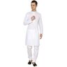 Royal Kurta Men's Lucknowi Chikan Embroidered Cotton Kurta Churidar Pyjama Set 42 White