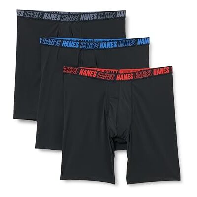 Hanes Heren Moves Performance Boxer Brief, Total Support Pouch, Regular/Trunk/Lange Ben, 3-Pack, 8", Zwart, S Hanes Heren Moves Performance Boxer Brief, Total Support Pouch, Regular/Trunk/Lange Ben, 3-Pack, 8", Zwart, S