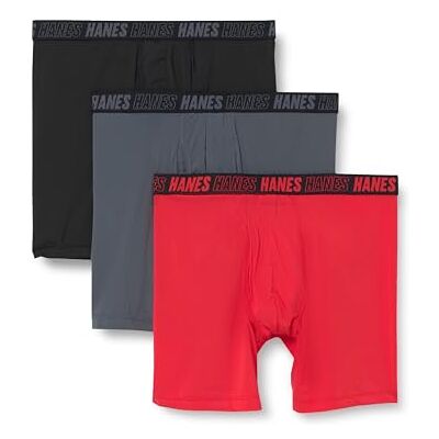 Hanes Heren Moves Performance Boxer Brief, Total Support Pouch, Regular, Trunk en Long Leg, 3-Pack, Rood/Grijs/Zwart Regular 3 Pack, XXL Hanes Heren Moves Performance Boxer Brief, Total Support Pouch, Regular, Trunk en Long Leg, 3-Pack, Rood/Grijs/Zwart Regular 3 Pack, XXL