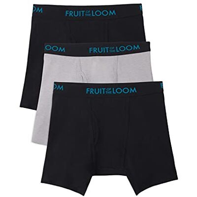 Fruit of the Loom Ademend ondergoed boxershorts kort (3-pack) heren, Boxershorts van gebreid katoen zwart/grijs, S Fruit of the Loom Ademend ondergoed boxershorts kort (3-pack) heren, Boxershorts van gebreid katoen zwart/grijs, S