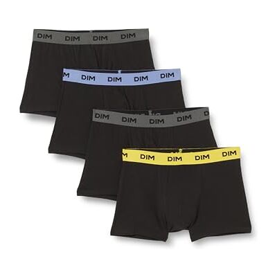 DIM Boxershorts voor heren, mix en kleuren, katoen, stretch, 4 stuks, Zwarte riem geel/blauw/grijs, M DIM Boxershorts voor heren, mix en kleuren, katoen, stretch, 4 stuks, Zwarte riem geel/blauw/grijs, M