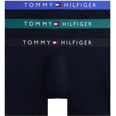Tommy Hilfiger Heren 3-pack boxershorts met logo tailleband, Geel (D Sky/Fmy Ocn/Nob Blu), XS Tommy Hilfiger Heren 3-pack boxershorts met logo tailleband, Geel (D Sky/Fmy Ocn/Nob Blu), XS