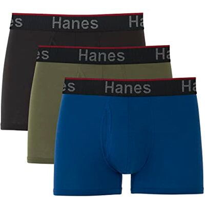 Hanes Total Support Pouch Boxershorts voor heren, anti-schuren, vochtafvoerende geurcontrole, verpakking van 3 stuks (Reg of lange been), Zwart/Blauw, XXL Hanes Total Support Pouch Boxershorts voor heren, anti-schuren, vochtafvoerende geurcontrole, verpakking van 3 stuks (Reg of lange been), Zwart/Blauw, XXL
