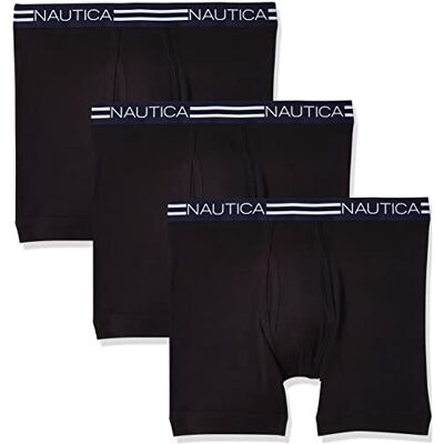 Nautica Men's 3-Pack Cotton Boxer Brief, Black New, MD Nautica Men's 3-Pack Cotton Boxer Brief, Black New, MD