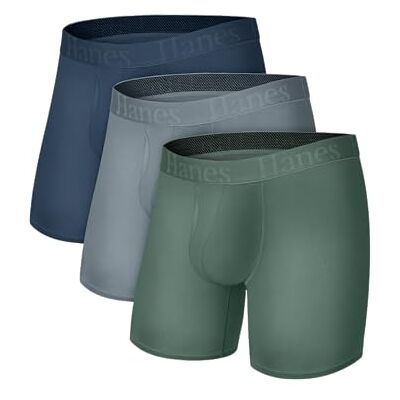 Hanes Boxershorts voor heren (verpakking van 3), Blauw/Grijs/Groen, M Hanes Boxershorts voor heren (verpakking van 3), Blauw/Grijs/Groen, M