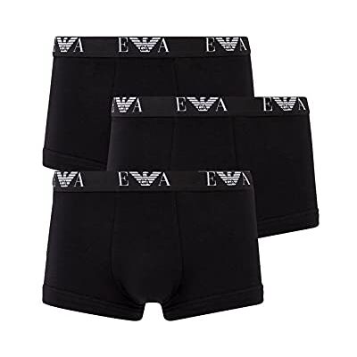 Giorgio Armani Heren Men's Basic Essential Monogram 3-pack Trunk Boxershorts, 21320 Nero/Nero, XL Giorgio Armani Heren Men's Basic Essential Monogram 3-pack Trunk Boxershorts, 21320 Nero/Nero, XL