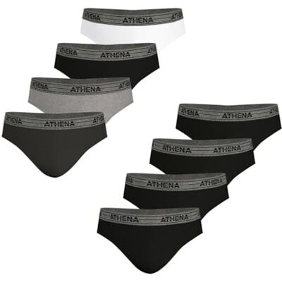 Athena Basic Coton 8a70 Slip voor heren, verpakking van 8 stuks, antraciet/gemêleerd/zwart/wit/zwart/zwart, XL Athena Basic Coton 8a70 Slip voor heren, verpakking van 8 stuks, antraciet/gemêleerd/zwart/wit/zwart/zwart, XL