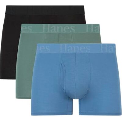Hanes Originals Supersoft Trunks, viscose van bamboe ondergoed voor heren, verpakking van 3 stuks, Zwart/Groen/Blauw, S Hanes Originals Supersoft Trunks, viscose van bamboe ondergoed voor heren, verpakking van 3 stuks, Zwart/Groen/Blauw, S