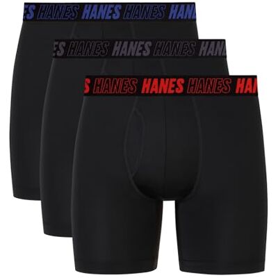 Hanes Heren Moves Performance Boxer Brief, Total Support Pouch, Regular/Trunk/Lange Ben, 3-Pack, 8", Zwart, XXL Hanes Heren Moves Performance Boxer Brief, Total Support Pouch, Regular/Trunk/Lange Ben, 3-Pack, 8", Zwart, XXL