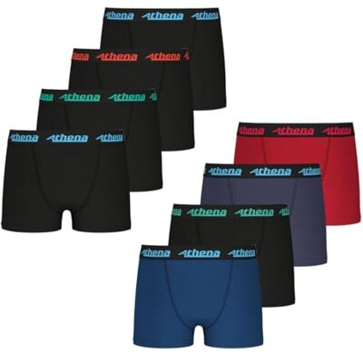 Athena Boxer voor jongens, Zwart/Zwart/Zwart/Pruisenblauw/Zwart/Marine/Rood, 10 Jaar Athena Boxer voor jongens, Zwart/Zwart/Zwart/Pruisenblauw/Zwart/Marine/Rood, 10 Jaar