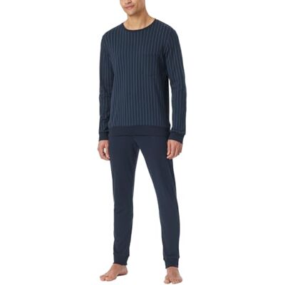 Schiesser Herenpyjama, lang, warmer, katoen, fijn interlock, pyjamaset, Nachtblauw_182025, 62 Schiesser Herenpyjama, lang, warmer, katoen, fijn interlock, pyjamaset, Nachtblauw_182025, 62