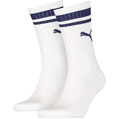PUMA Unisex Crew Sock (set van 2), wit/blauw., 39-42 EU PUMA Unisex Crew Sock (set van 2), wit/blauw., 39-42 EU
