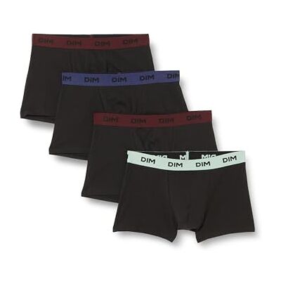DIM Boxershorts voor heren, mix en kleuren, katoen, stretch, 4 stuks, Zwarte riem groen/blauw/rood, XXL DIM Boxershorts voor heren, mix en kleuren, katoen, stretch, 4 stuks, Zwarte riem groen/blauw/rood, XXL