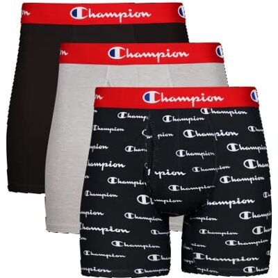 Champion Boxerslips voor heren, Nieuw Ebony/Oxford Grijs Heather/Nieuw Ebbenhout Script Logo, S Champion Boxerslips voor heren, Nieuw Ebony/Oxford Grijs Heather/Nieuw Ebbenhout Script Logo, S