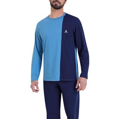 Athena Ecopack constructie, lange pyjama met O-hals, nacht voor heren, Jeans/Marine, XL Athena Ecopack constructie, lange pyjama met O-hals, nacht voor heren, Jeans/Marine, XL