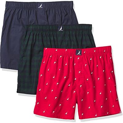 Nautica Katoenen geweven boxershorts voor heren, verpakking van 3 stuks, L Nautica Katoenen geweven boxershorts voor heren, verpakking van 3 stuks, L