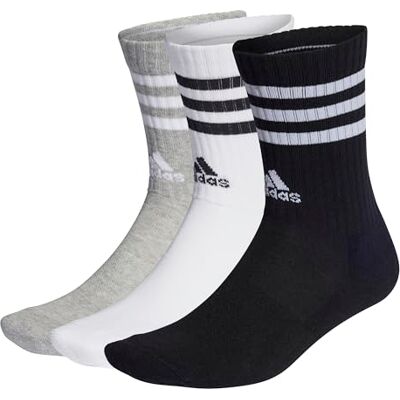 adidas Uniseks-Kind 3-Stripes Cushioned Crew Socks 3 Pairs, Medium Grey Heather/White/Black/White, 5-6 Years adidas Uniseks-Kind 3-Stripes Cushioned Crew Socks 3 Pairs, Medium Grey Heather/White/Black/White, 5-6 Years