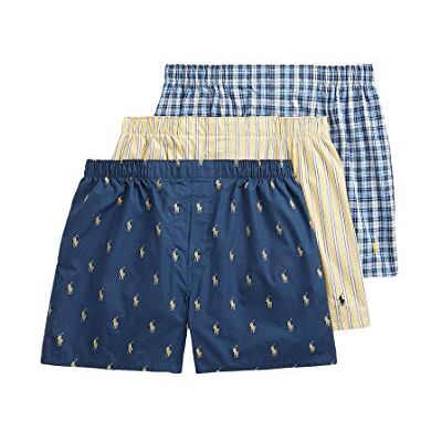POLO RALPH LAUREN Men's Classic Fit Cotton Woven Boxers 3-Pack, Navy/Yellow, Stripe/Navy, Plaid/Yellow-3 Pack, XX-Large POLO RALPH LAUREN Men's Classic Fit Cotton Woven Boxers 3-Pack, Navy/Yellow, Stripe/Navy, Plaid/Yellow-3 Pack, XX-Large