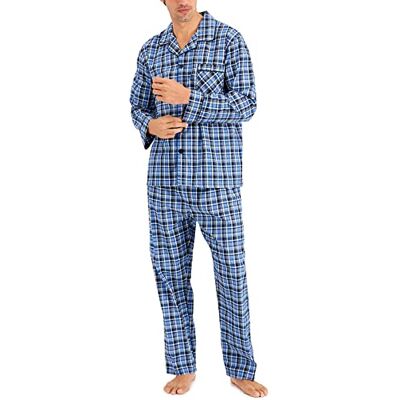 Hanes Heren lange mouwen effen geweven pyjama set pyjama set van 2, blauwgroen geruit, 4XL Hanes Heren lange mouwen effen geweven pyjama set pyjama set van 2, blauwgroen geruit, 4XL