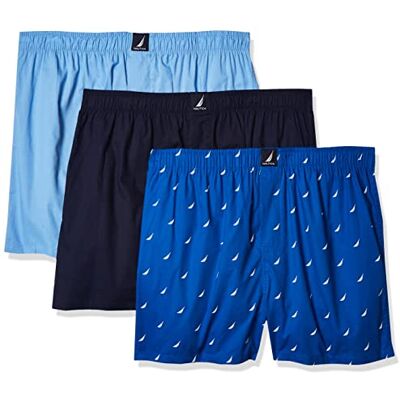 Nautica Men's Cotton Woven 3 Pack Boxer, Peacoat/Dellarobbia/Sails-Sea Cobalt, Small Nautica Men's Cotton Woven 3 Pack Boxer, Peacoat/Dellarobbia/Sails-Sea Cobalt, Small