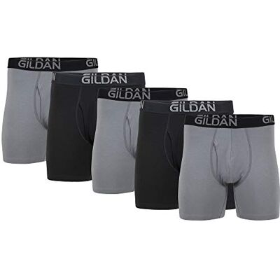 Gildan Heren katoenen stretch lange been boxershort (Pack van 4), Grijs flanel/zwart roet (4-pack), S Gildan Heren katoenen stretch lange been boxershort (Pack van 4), Grijs flanel/zwart roet (4-pack), S