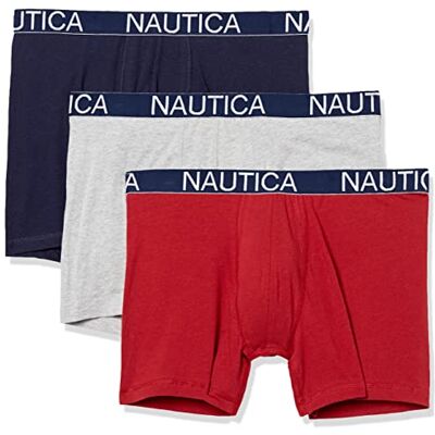 Nautica Heren 3 Pack Katoen Stretch Boxer Brief, Peacoat/Heather Grijs Rood, Medium Nautica Heren 3 Pack Katoen Stretch Boxer Brief, Peacoat/Heather Grijs Rood, Medium