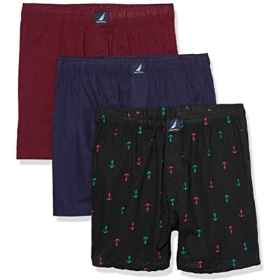 Nautica Men's Cotton Woven 3 Pack Boxer, Peacoat/Tawny Port/2 Way Anchor-Black Holiday Nautica Men's Cotton Woven 3 Pack Boxer, Peacoat/Tawny Port/2 Way Anchor-Black Holiday