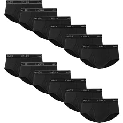 Hanes Heren ondergoed kort pakket, katoenen slips, vochtafvoerend ondergoed voor mannen, 12-pack, Zwart, L Hanes Heren ondergoed kort pakket, katoenen slips, vochtafvoerend ondergoed voor mannen, 12-pack, Zwart, L