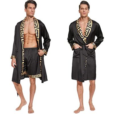 N&D Eyong Luxe zijden badjassen voor heren, satijnen kimono-badjas met lange mouwen en korte broek, nachtkledingset bedrukte badjassen.. N&D Eyong Luxe zijden badjassen voor heren, satijnen kimono-badjas met lange mouwen en korte broek, nachtkledingset bedrukte badjassen..