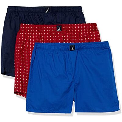 Nautica Katoenen geweven boxershorts voor heren, verpakking van 3 stuks, Peacoat/Bright Cobalt/Anker Print Rood, L Nautica Katoenen geweven boxershorts voor heren, verpakking van 3 stuks, Peacoat/Bright Cobalt/Anker Print Rood, L