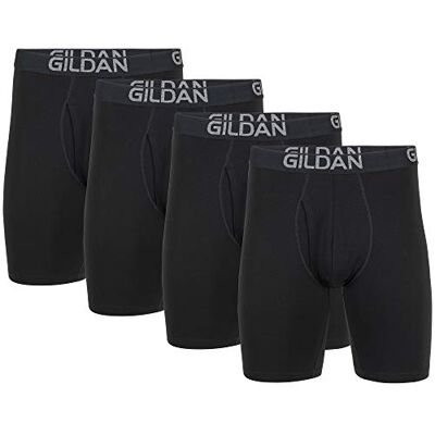 Gildan Heren katoenen stretch lange been boxershort (Pack van 4), Black Roet (4 stuks), S Gildan Heren katoenen stretch lange been boxershort (Pack van 4), Black Roet (4 stuks), S