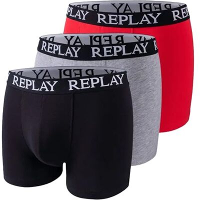 Replay Basic Cuff ondergoed zwart/grijs melange/rood XXL Replay Basic Cuff ondergoed zwart/grijs melange/rood XXL
