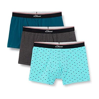 s.Oliver Boxershorts voor heren, verpakking van 3 stuks, Petrol+zwart gestreept + blauw patroon, S s.Oliver Boxershorts voor heren, verpakking van 3 stuks, Petrol+zwart gestreept + blauw patroon, S